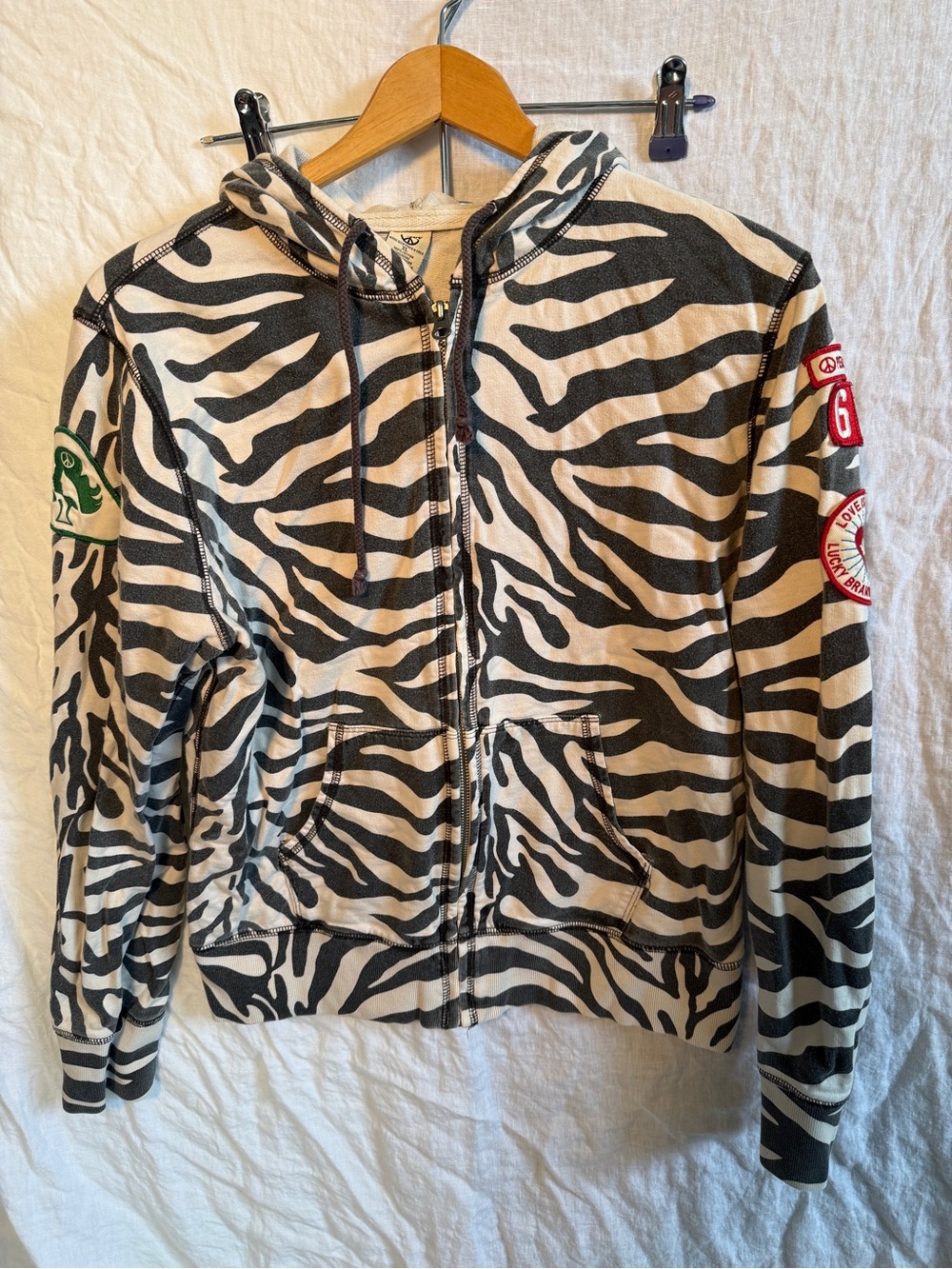 Lucky Brand Zebra-Pattern Zip Hoodie in Black & Cream